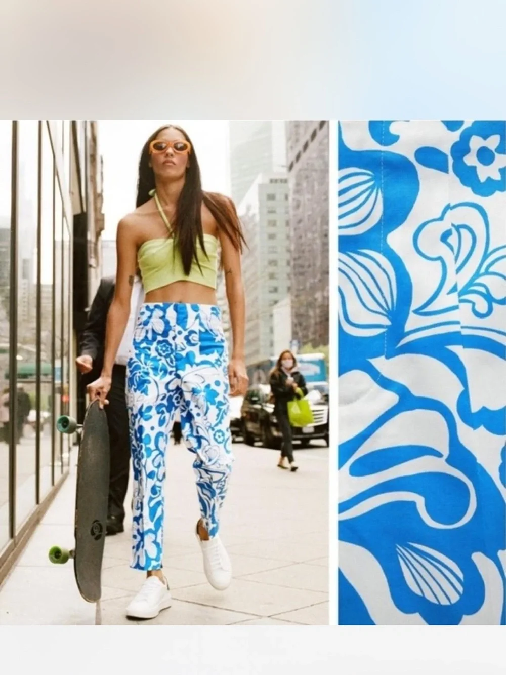 Zara Floral Blue Pants- brand new